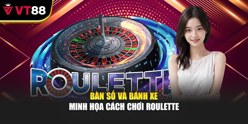 Bàn số và bánh xe minh họa cách chơi Roulette
